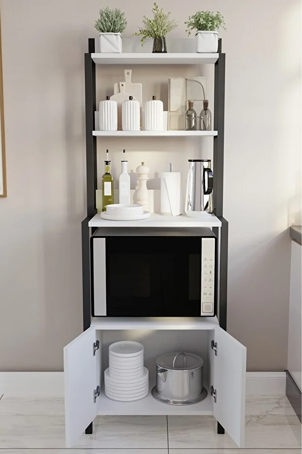 Çok Amaçlı Dolap Mutfak Bangosu mini Fırın Dolabı 2 Kapaklı Dolap Kahve Köşe beyaz